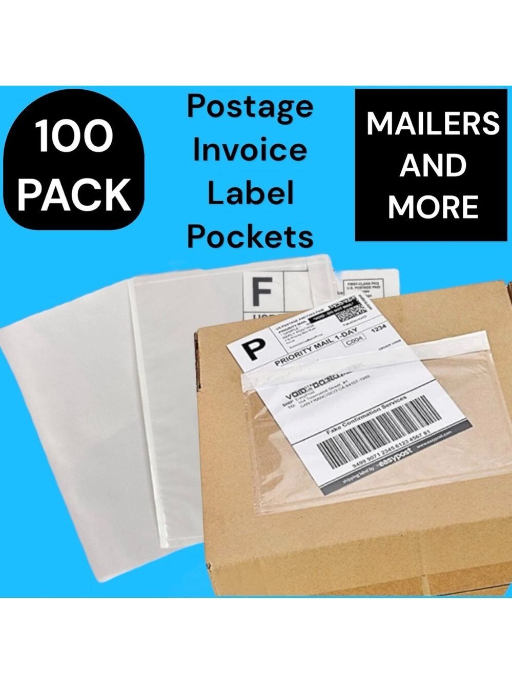 100 (7.5 X 5.5) Clear Postage Invoice Label Pockets PRICE IS FIRM - Picture 3 of 10